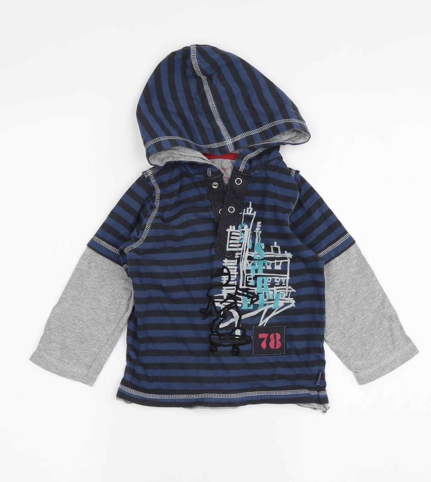 Pumpkin Patch Boys Blue Striped Henley Jumper 24 Months