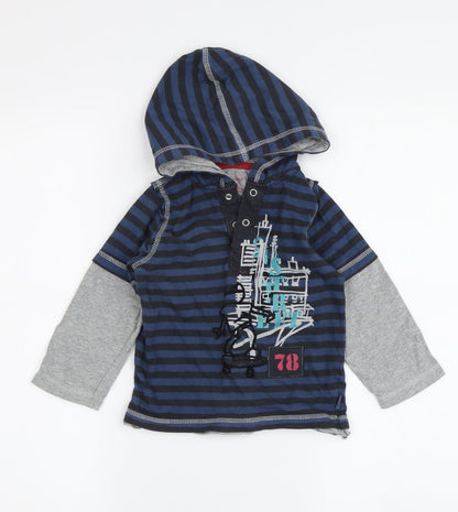 Pumpkin Patch Boys Blue Striped Henley Jumper 24 Months
