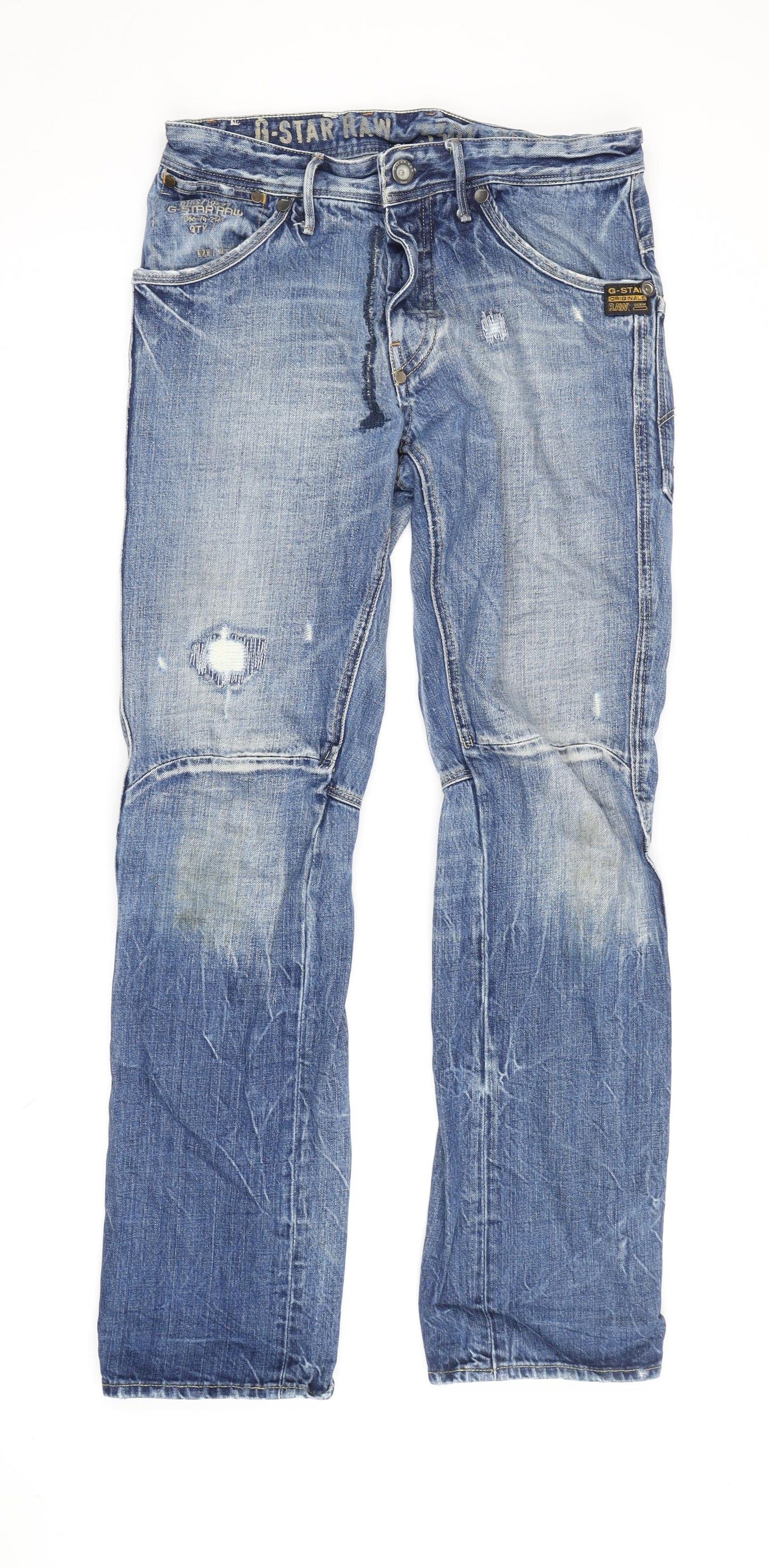 G-Star Men's Blue Straight Jeans - 30W, 30L, Distressed Denim