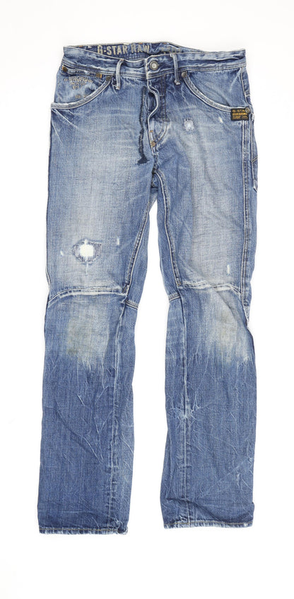 G-Star Men's Blue Straight Jeans - 30W, 30L, Distressed Denim