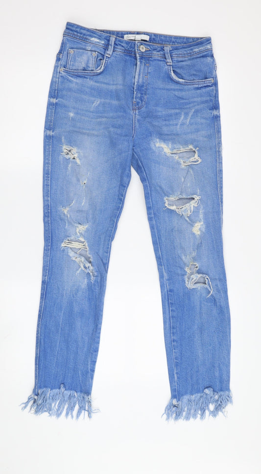 Zara Women’s Blue Distressed Jeans Size 8