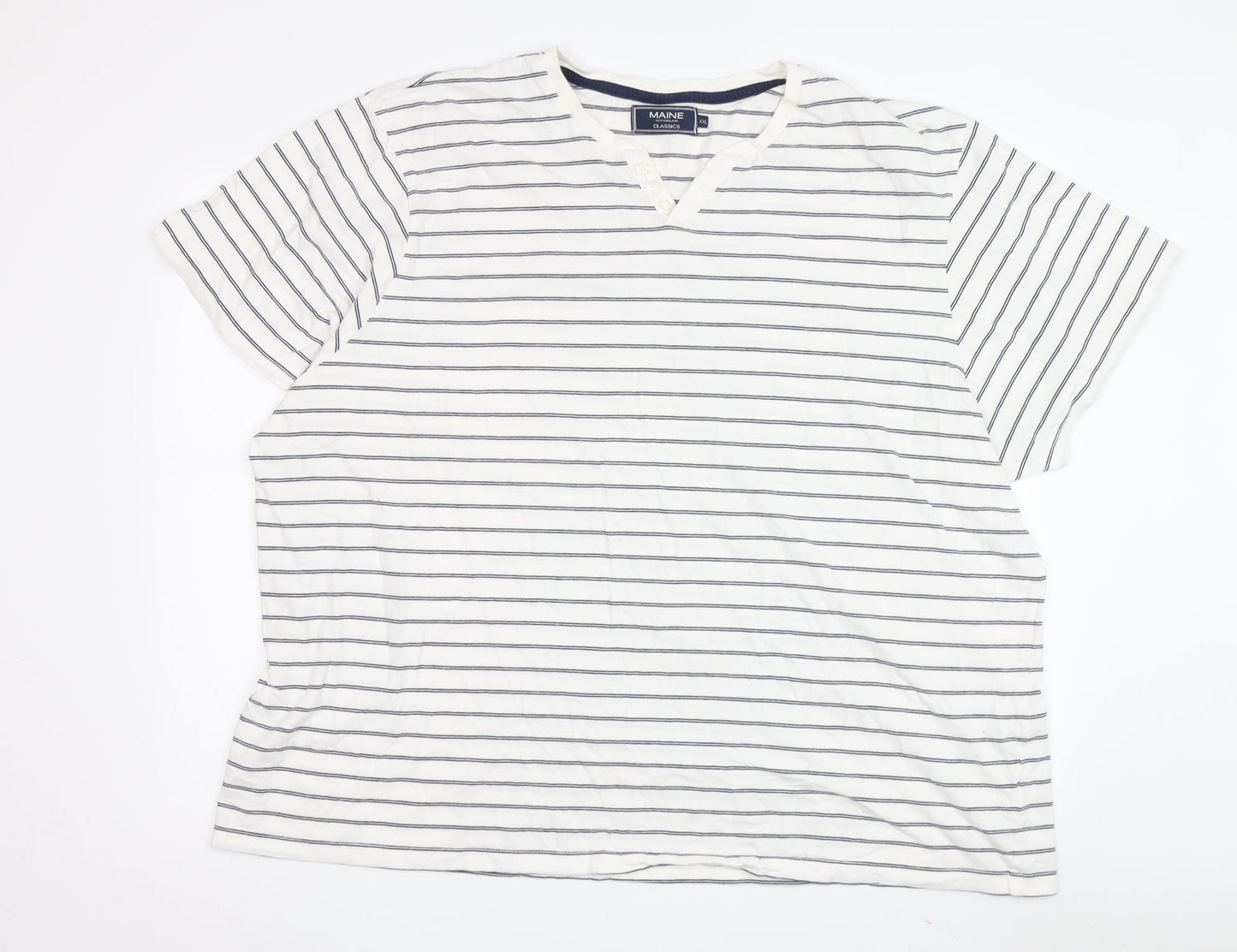 Maine New England Men's XXL White Striped V-Neck T-Shirt