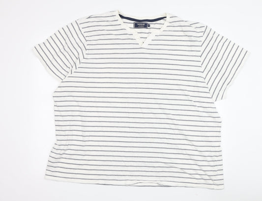 Maine New England Men's XXL White Striped V-Neck T-Shirt