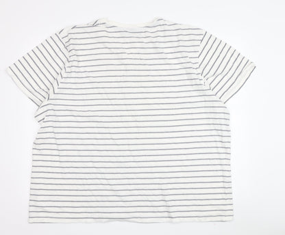 Maine New England Men's XXL White Striped V-Neck T-Shirt