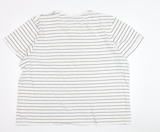 Maine New England Men's XXL White Striped V-Neck T-Shirt