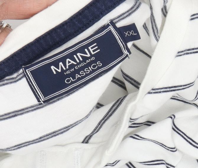 Maine New England Men's XXL White Striped V-Neck T-Shirt