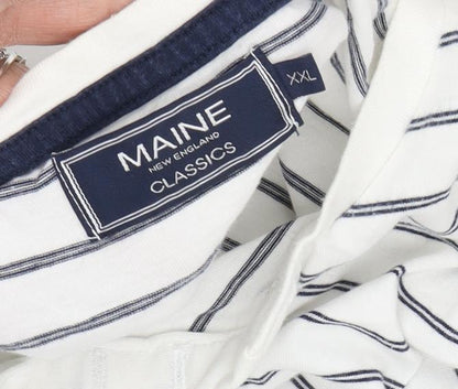 Maine New England Men's XXL White Striped V-Neck T-Shirt