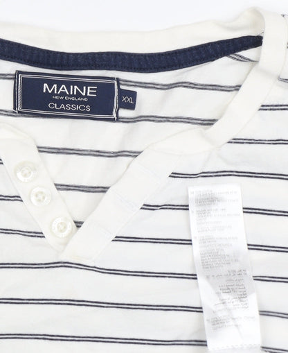 Maine New England Men's XXL White Striped V-Neck T-Shirt
