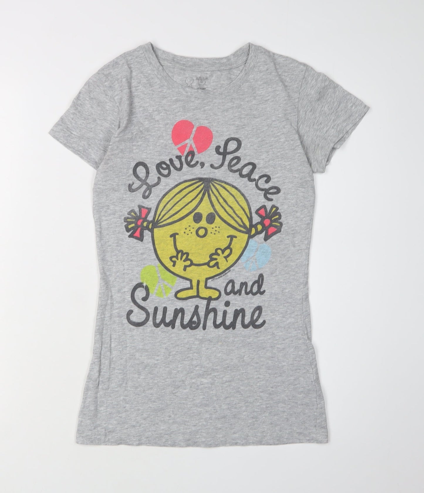 Teens Grey Love Peace Cartoon Graphic T-Shirt S