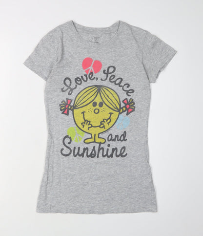 Teens Grey Love Peace Cartoon Graphic T-Shirt S