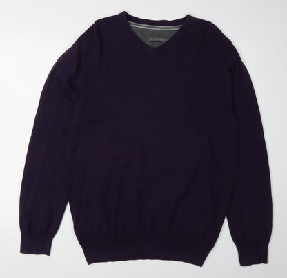 Debenhams Men's Purple V-Neck Pullover Jumper, Size L