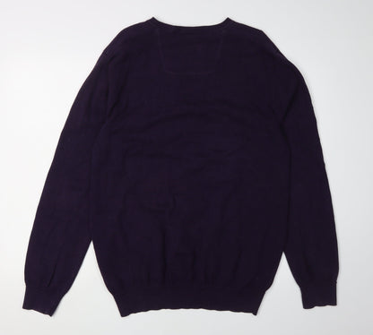 Debenhams Men's Purple V-Neck Pullover Jumper, Size L