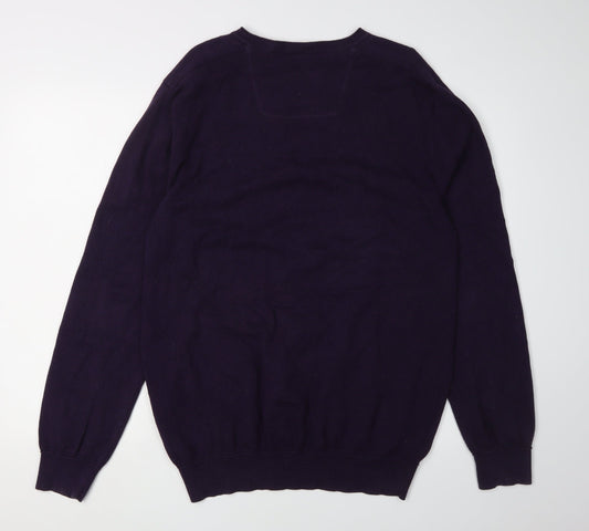 Debenhams Men's Purple V-Neck Pullover Jumper, Size L