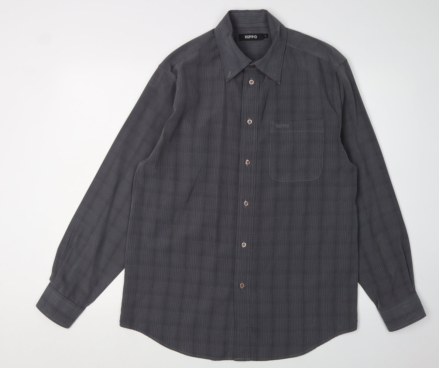 HIPPO Men's Grey Checked Long Sleeve Shirt, Size S
