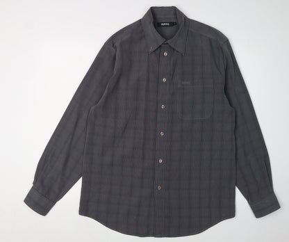 HIPPO Men's Grey Checked Long Sleeve Shirt, Size S