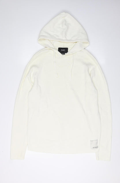 Pull & Bear Men's Ivory Hooded Pullover Jumper M
