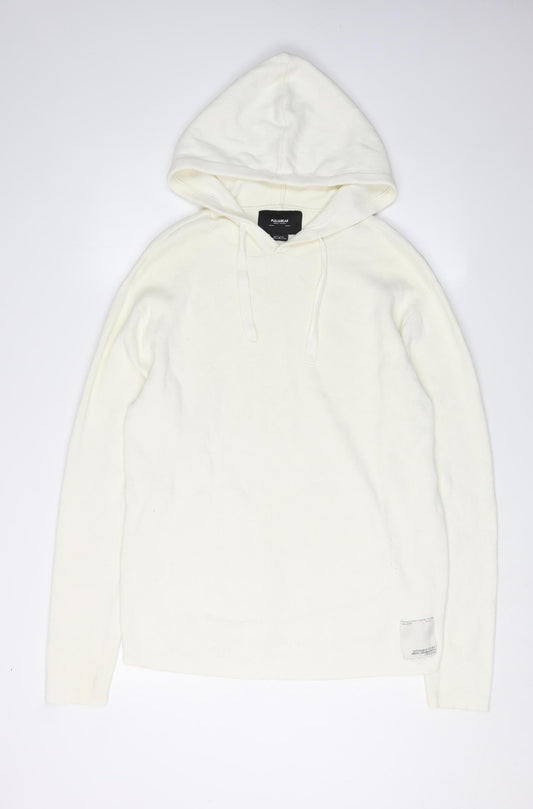 Pull & Bear Men's Ivory Hooded Pullover Jumper M