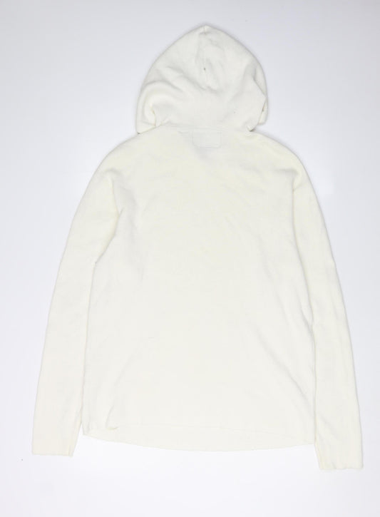 Pull & Bear Men's Ivory Hooded Pullover Jumper M
