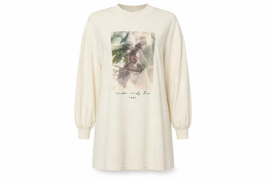 Front view of ASOS DESIGN Women's Ivory Graphic T-Shirt Dress, size 8