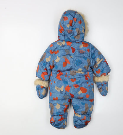 M&S Unisex Baby Blue Snowsuit 3-6 Months Camouflage Hooded