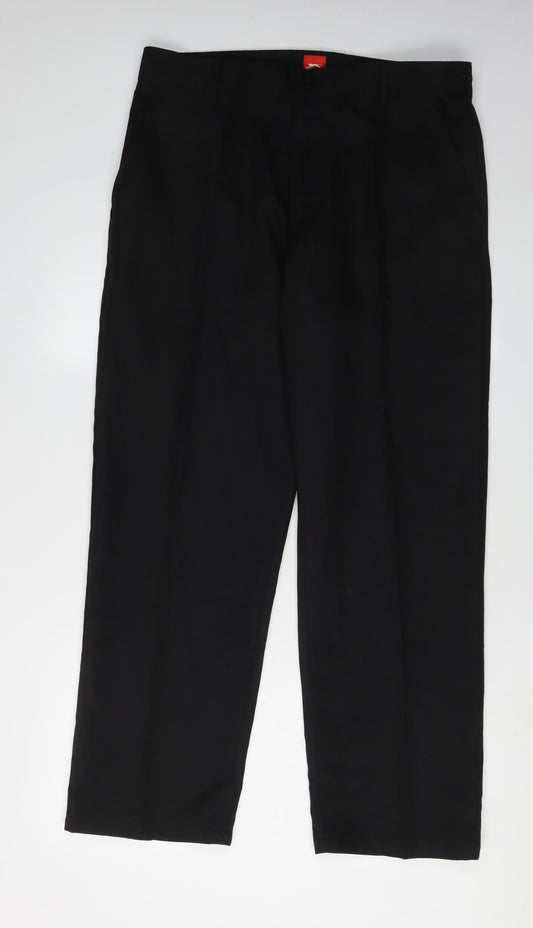 Slazenger Men's Black Trousers, Size M, Button Closure