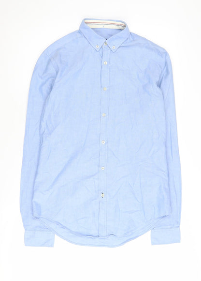 Zara Men's Blue Slim Fit Button-Up Shirt, Size S