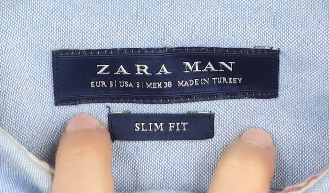 Zara Men's Blue Slim Fit Button-Up Shirt, Size S