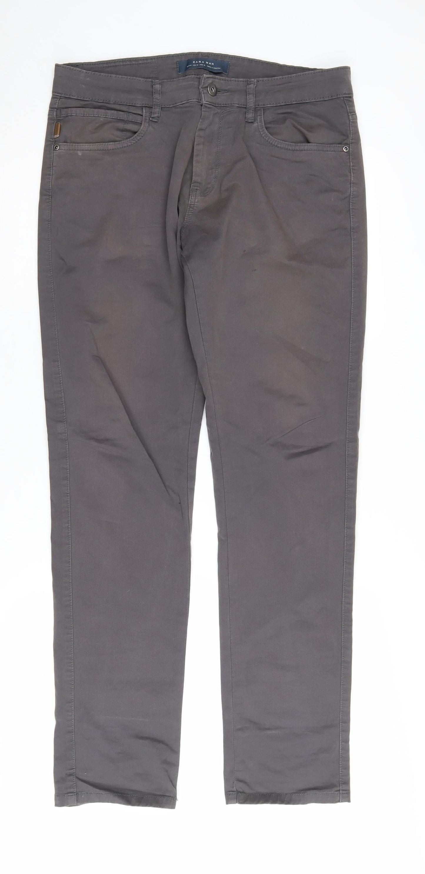 Zara Men Grey Slim Fit Chino Trousers, Size 40