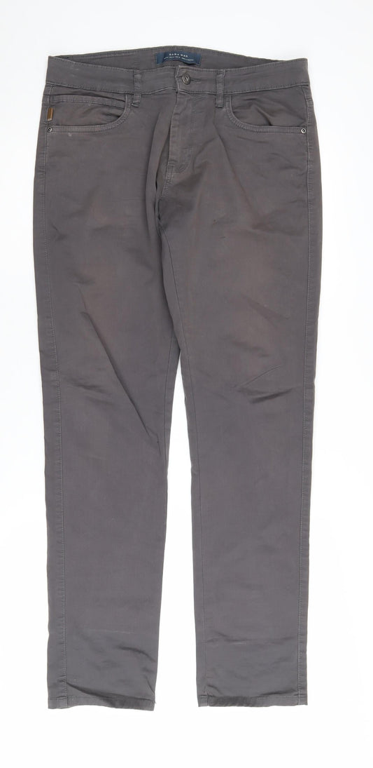 Zara Men Grey Slim Fit Chino Trousers, Size 40