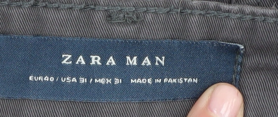 Zara Men Grey Slim Fit Chino Trousers, Size 40