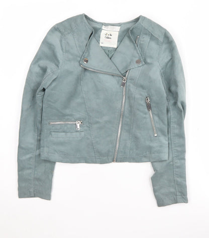 H&M Girls Green Motorcycle Jacket, 11 Years, Zipped Pockets