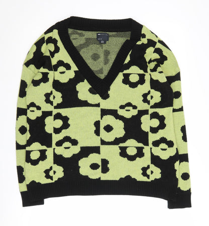 ASOS DESIGN Women's Floral Knit Jumper Size 8 Black/Green
