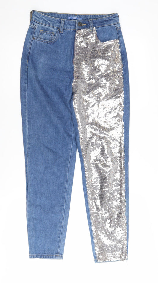 Pull & Bear Women's Blue Sequin Mom Jeans Size 4