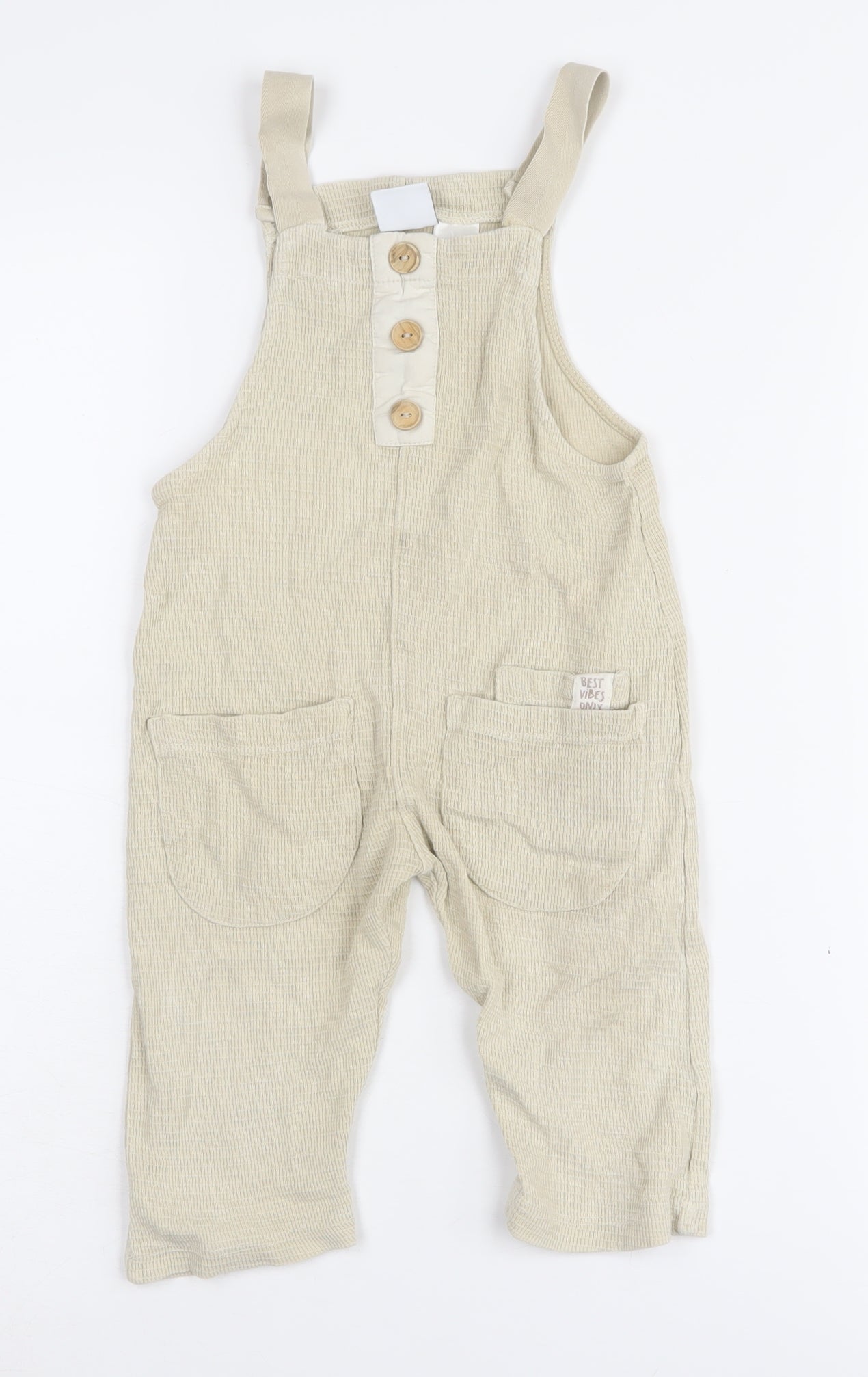 Zara Beige Baby Dungaree 9-12 Months Unisex Button Casual