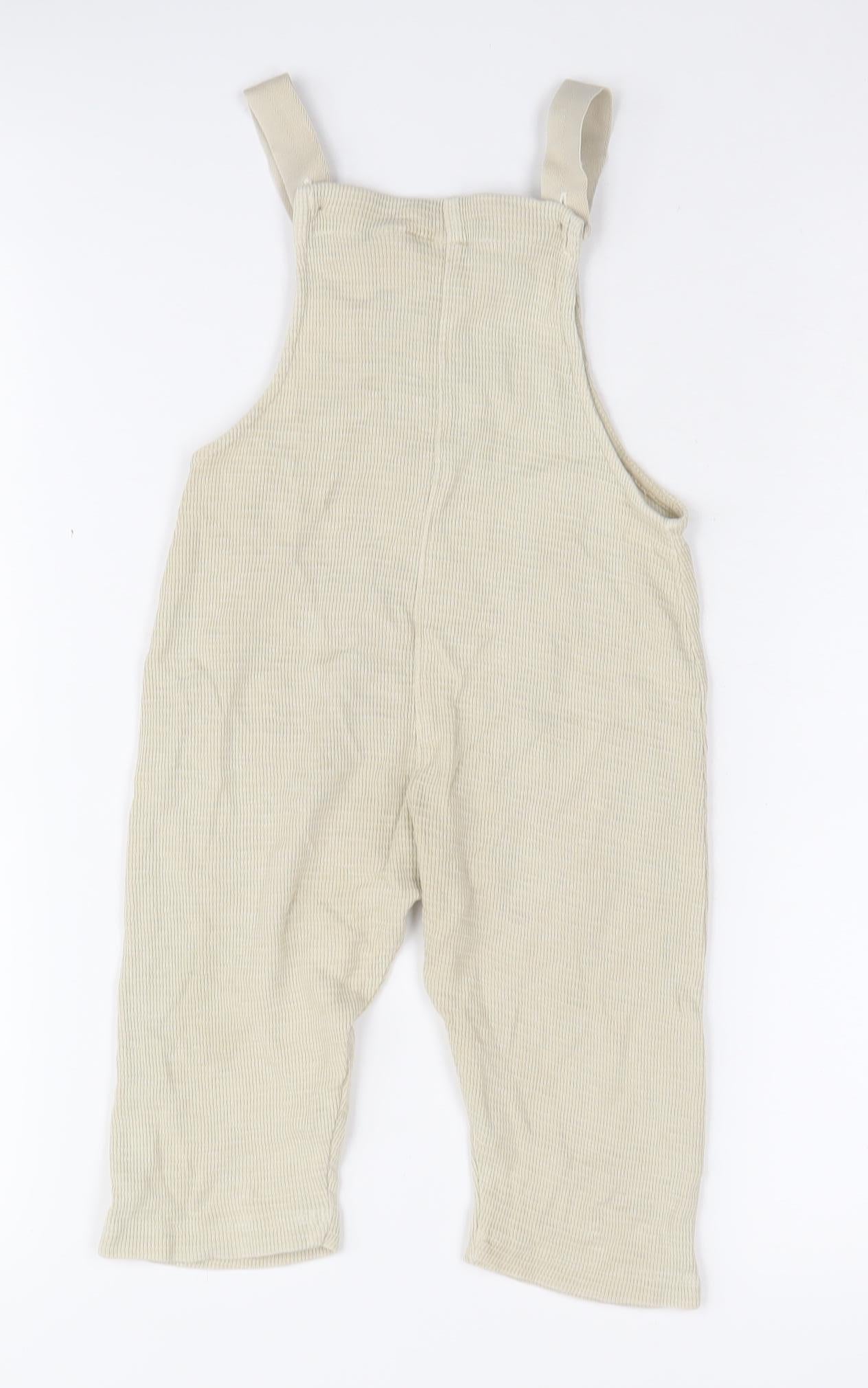 Zara Beige Baby Dungaree 9-12 Months Unisex Button Casual