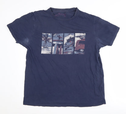 Mantaray Blue Beach Print Men's T-Shirt, Medium