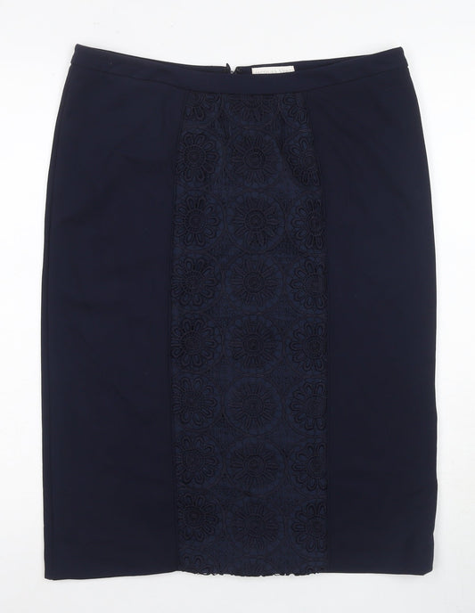 Jacques Vert Women's Navy Embroidered Pencil Skirt Size 14