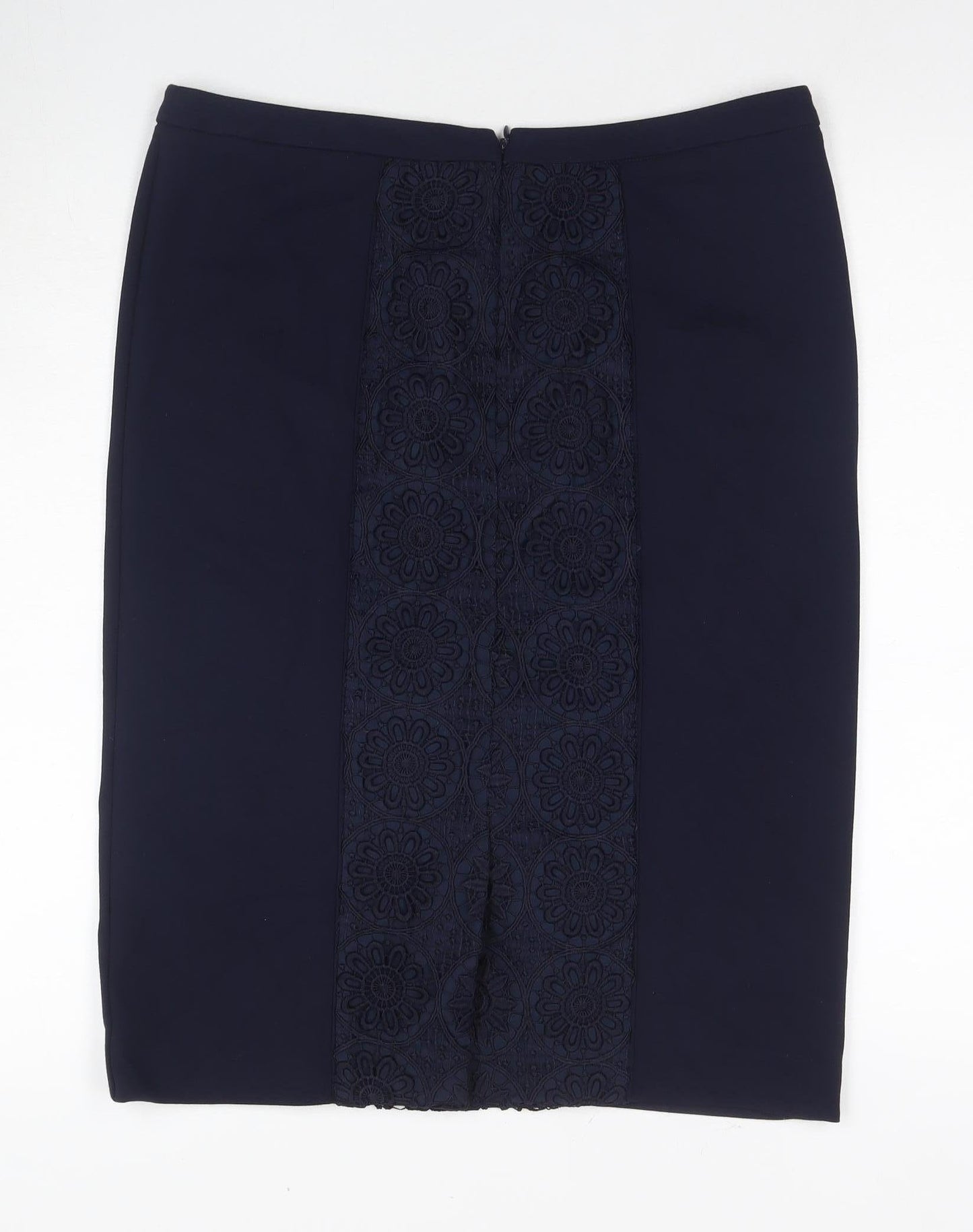Jacques Vert Women's Navy Embroidered Pencil Skirt Size 14
