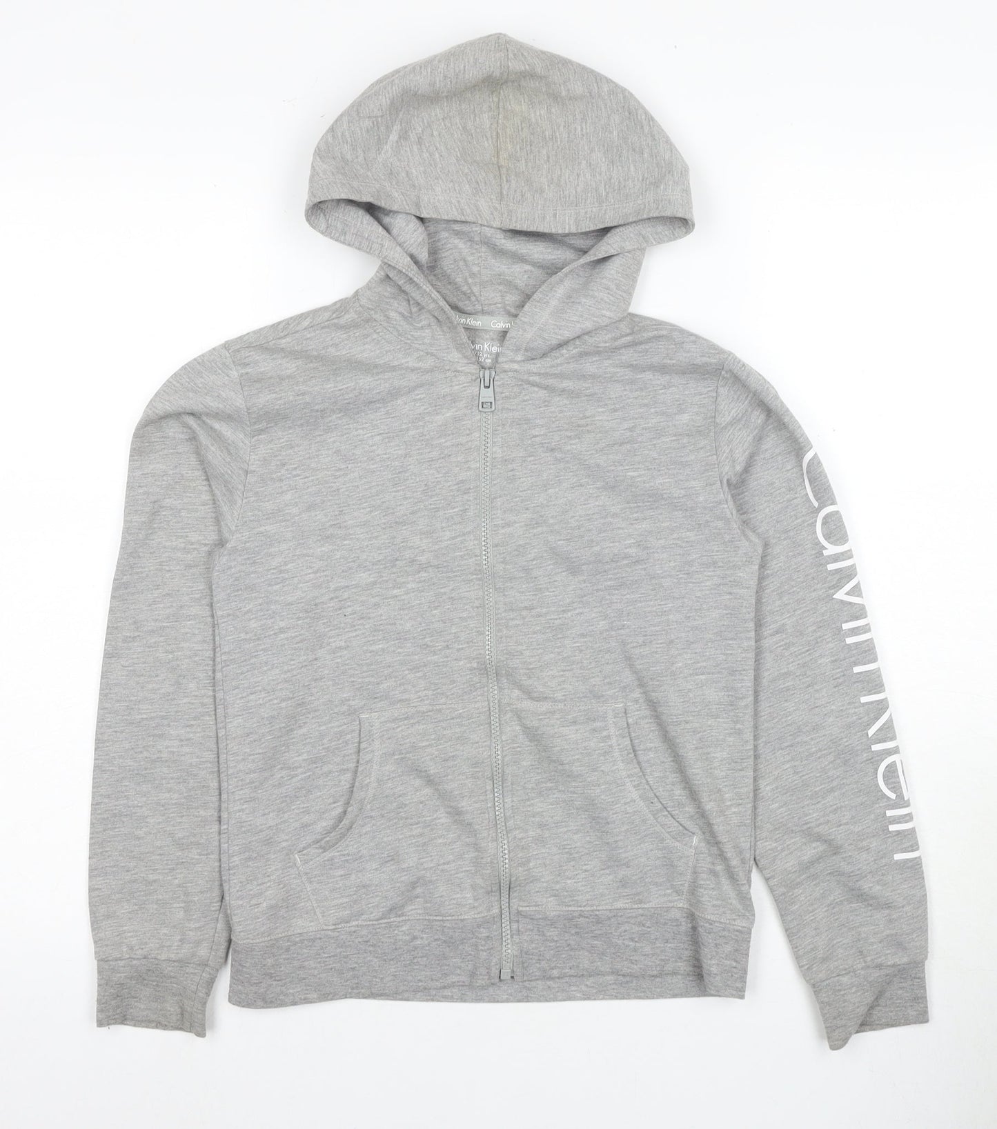 Calvin Klein Girls Grey Logo Hoodie 10-11 Years Full Zip