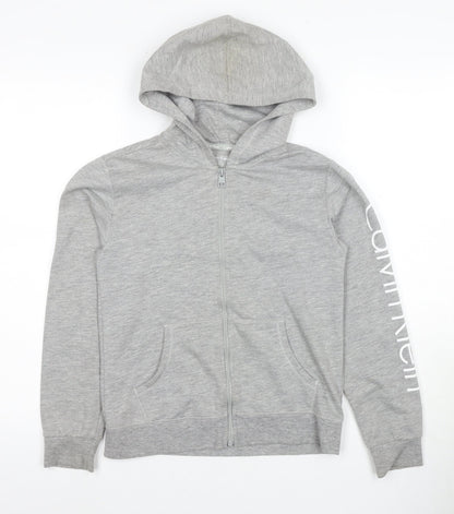 Calvin Klein Girls Grey Logo Hoodie 10-11 Years Full Zip