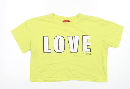 Guess Women's Yellow Cropped T-Shirt Size 12