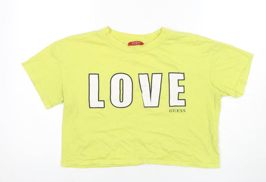Guess Women's Yellow Cropped T-Shirt Size 12