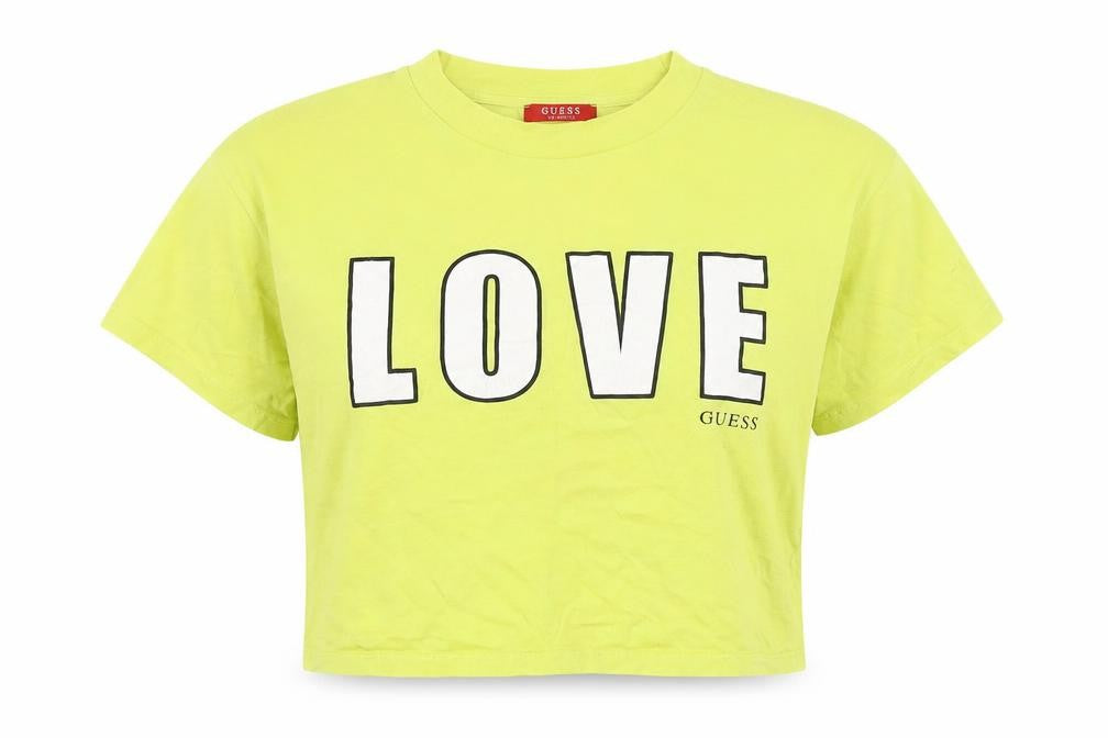 Womens UK Size 12 GUESS Yellow Cropped T-Shirt