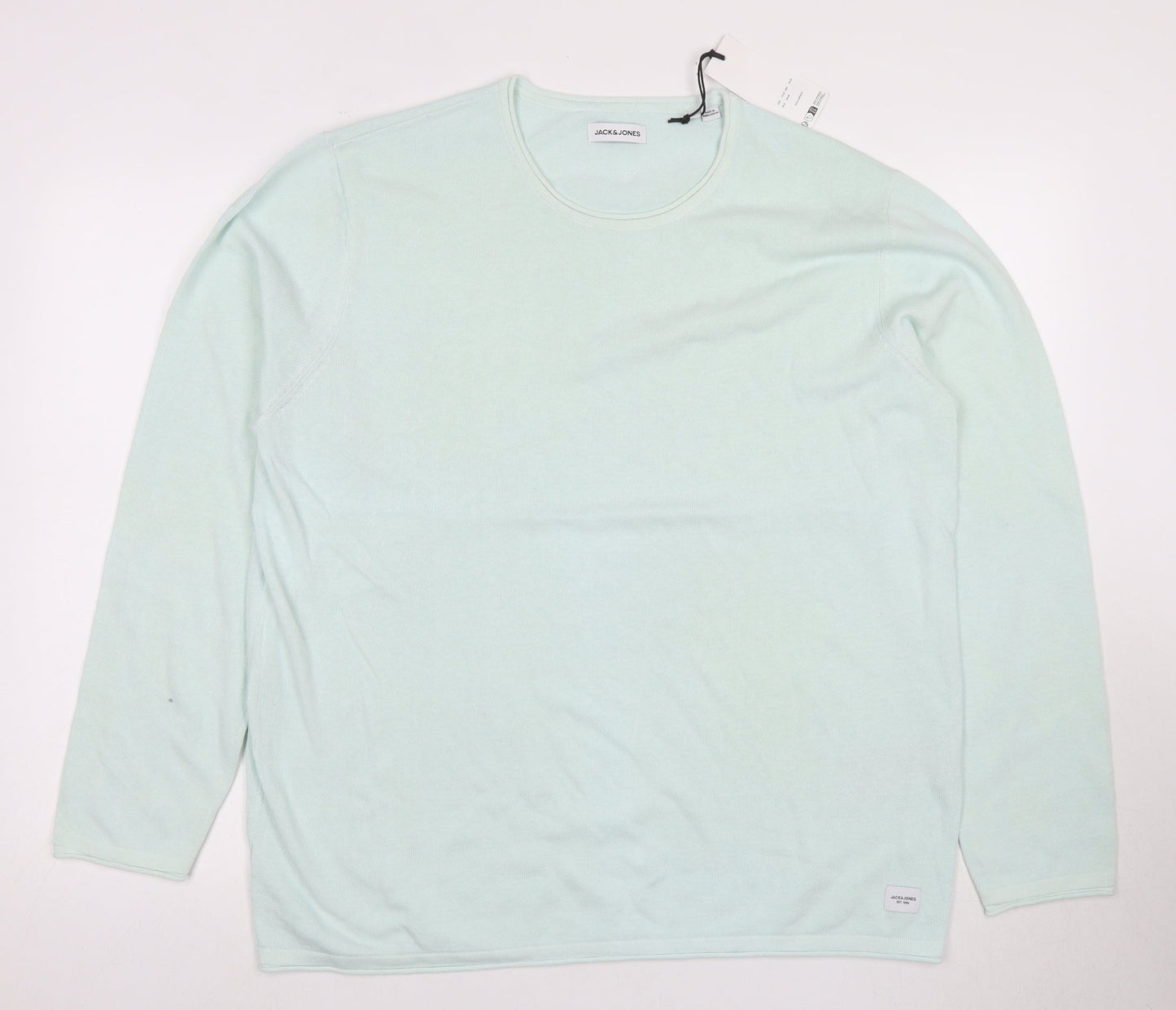 Jack & Jones Green Pullover Men Jumper 2XL, Cotton Knit