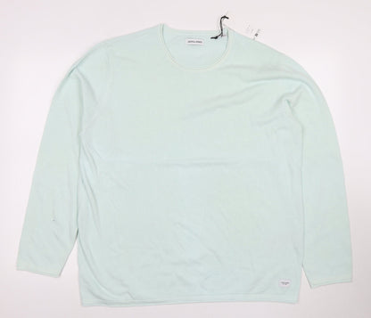 Jack & Jones Green Pullover Men Jumper 2XL, Cotton Knit