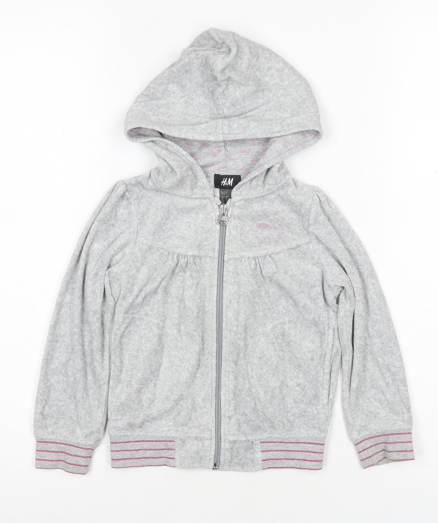 H&M Girls Grey Hoodie, Size 3-4 Years, Long Sleeve, Full Zip