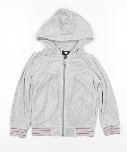 H&M Girls Grey Hoodie, Size 3-4 Years, Long Sleeve, Full Zip