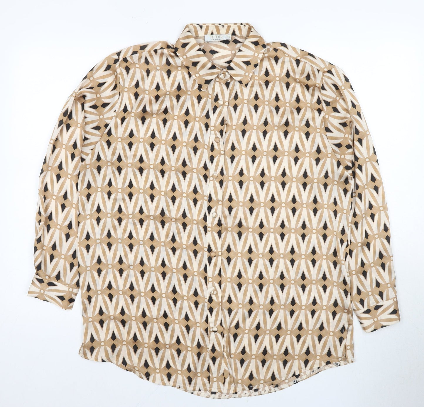 Quiz Women's Beige Button-Up Shirt Size 12