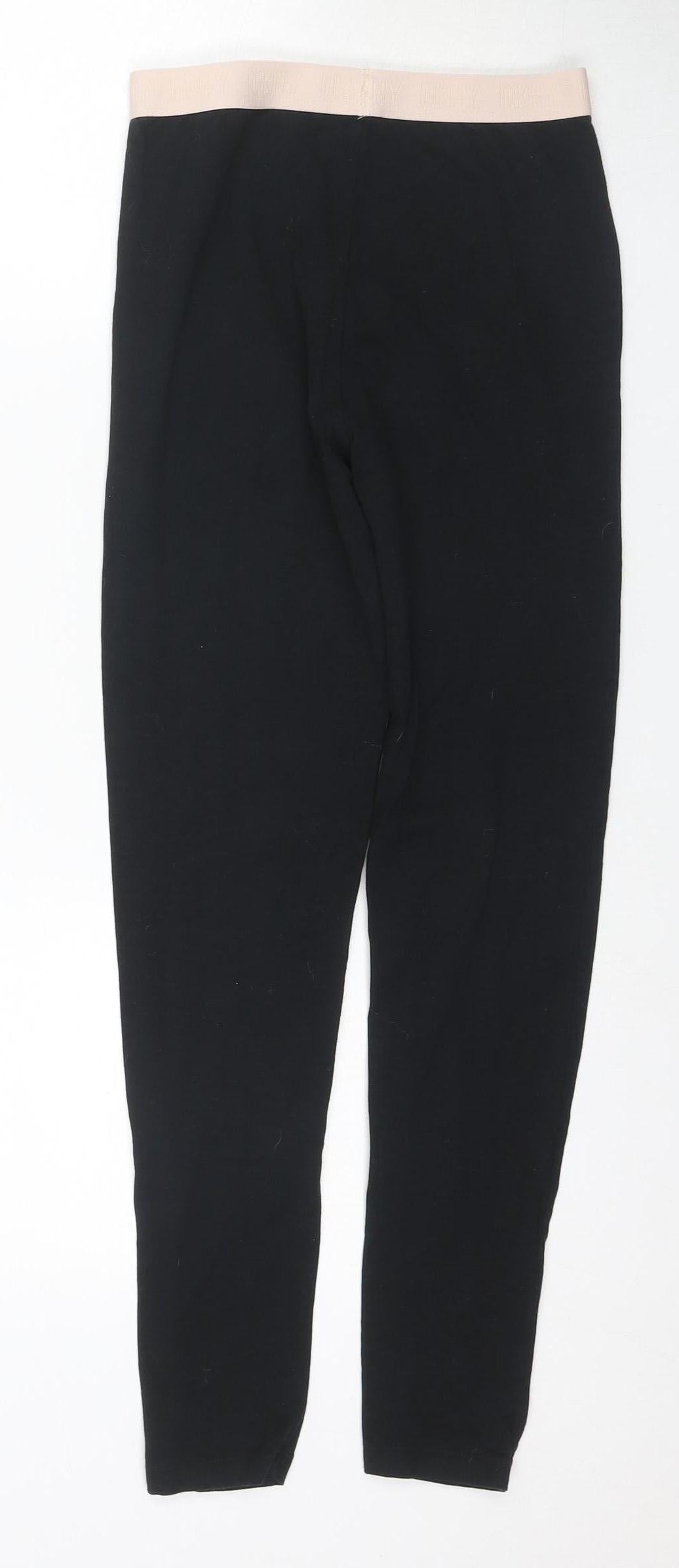 DKNY Girls Black Ankle Leggings, Cotton Blend, 12 Years