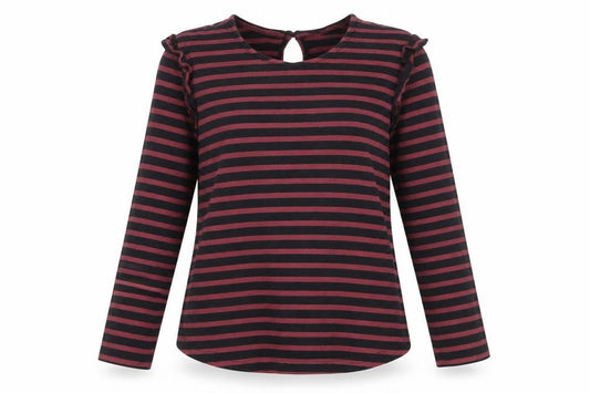 Front view of AND/OR Women's Striped Long Sleeve Top, size 6